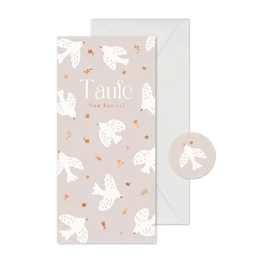 Einladung Taufe Tauben und Blumen
